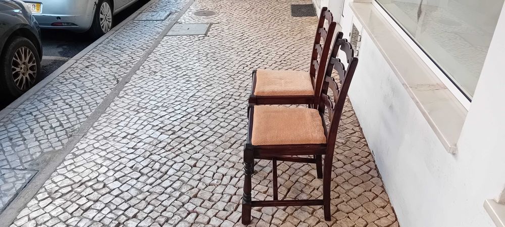 Vintage Cadeira de Madeira com Estofo de Tecido