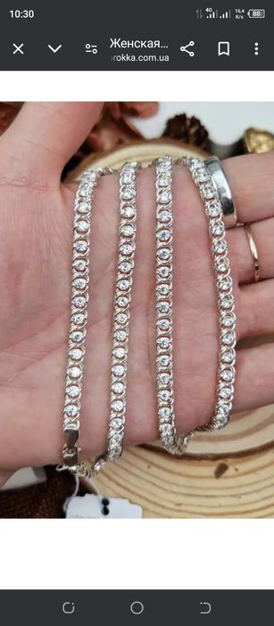 Жіночий срібний ланцюжок з білим камінням 925° проби 50 см 16.80грм