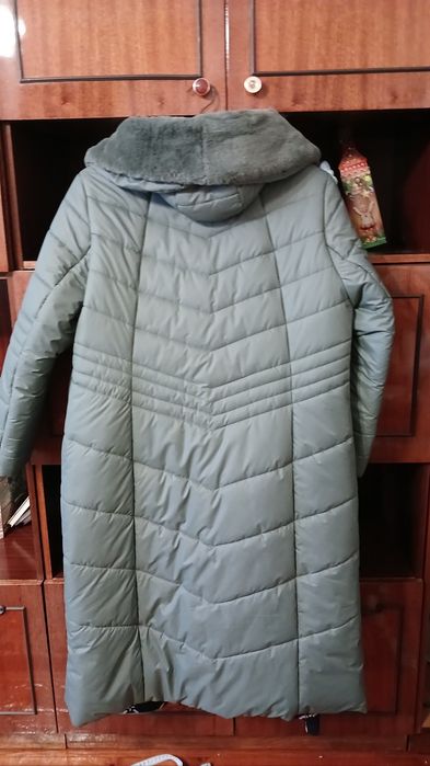 Зимовий плащ 58р з капішоном, довгий