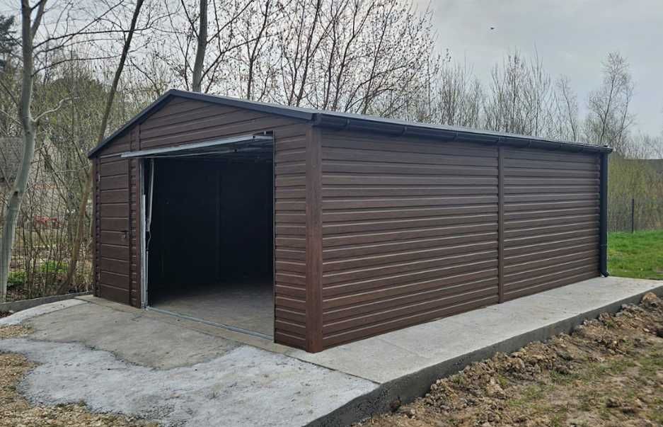 Garaż blaszany 5x6, drewnopodobny garaż, solidna konstrukcja