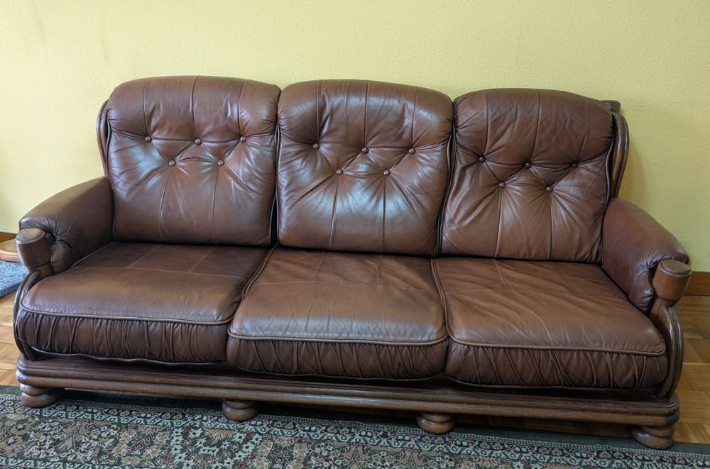 Skórzany komplet wypoczynkowy 3+1+1  sofa + 2 fotele