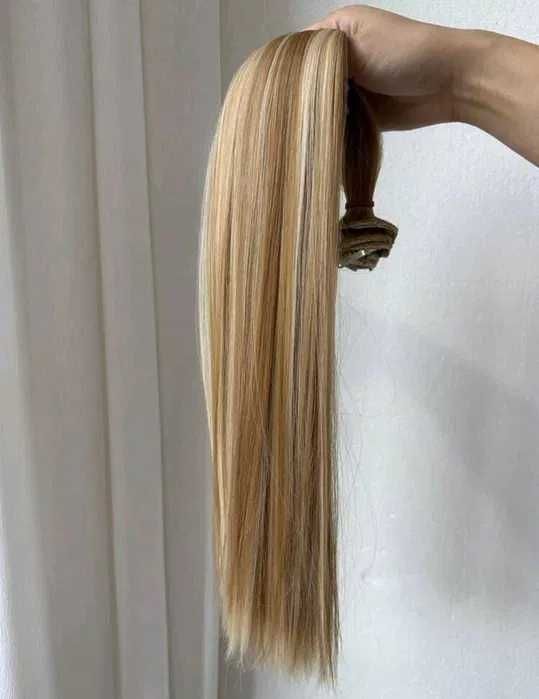 Волосся на шпильках треси прямі  (набір) блонд  пшеничний мелірований