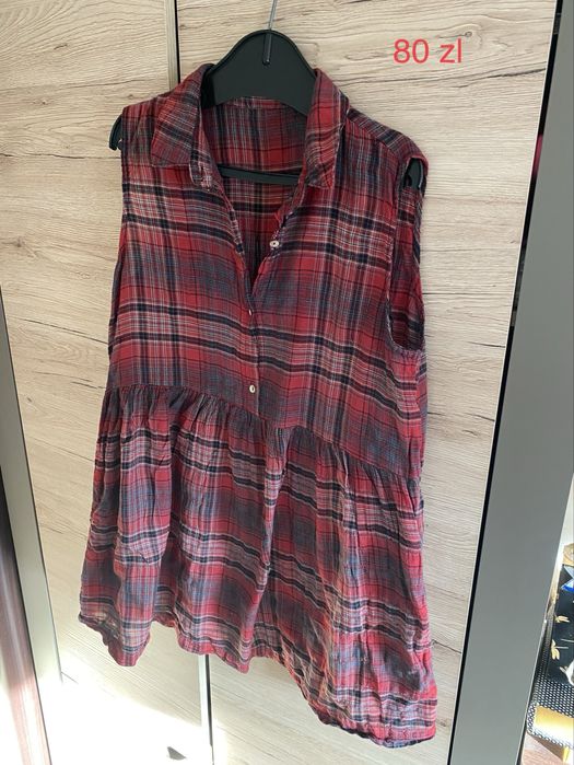 Sukienka w kratkę na lato 38 M 100% bawełna