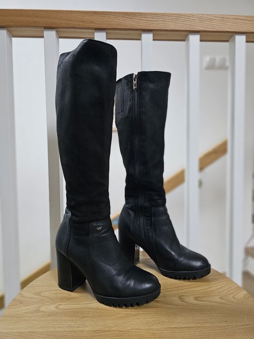 Czarne skórzane kozaki Wojas na słupku rozmiar 36