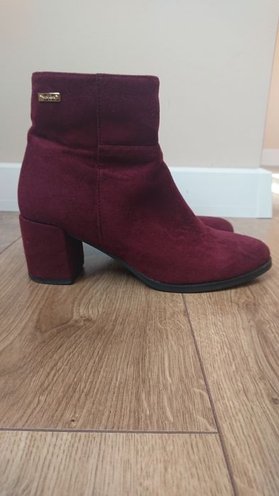 Botki nie ocieplane bordowe zamsz 36