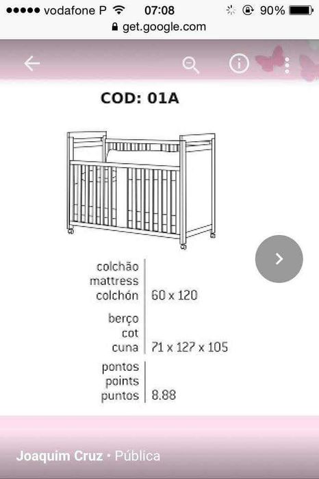 Cama-berço, colchão incluído.