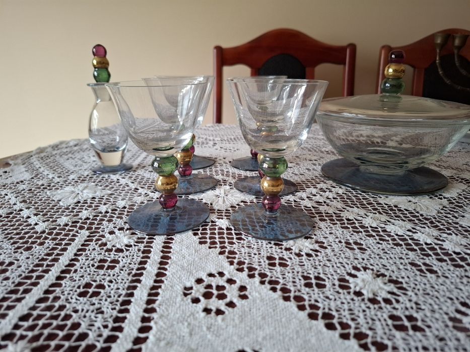Szkło Krosno, zestaw szkła, kieliszki koktajl/likier, styl boho, trzy