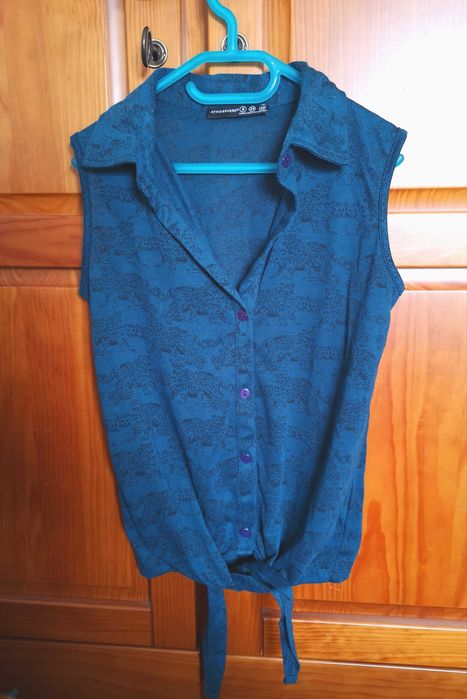 Primark Blue Leopard-Print Top, Size 34