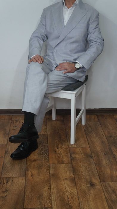 Garnitur Wełniany Alberto Bossi Dwurzędowy Jasnoszary Rozmiar 58