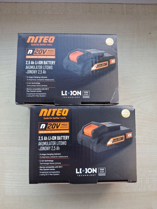 Zestaw 2 x akumulator 2,5 ah  NITEO 20 V max system Li-Ion 2 szt 100zł