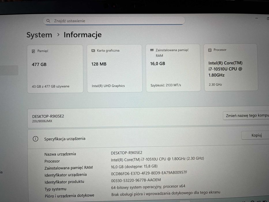 Lenovo THINKPAD X1 CARBON GEN 8 I7-10510U 16/512GB LTE W11Pro FV23%