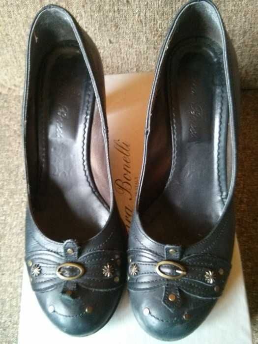 Pantofle na obcasie, ze skóry, wysoka jakość, rozmiar 38