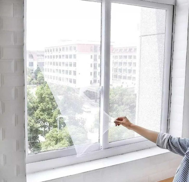 Антимоскитная сетка на липучке для окон и дверей, 150x130 см, черная