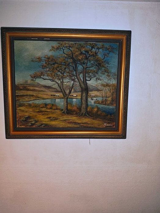 Obraz olejny – pejzaż z taborami – ok. 1900–1930