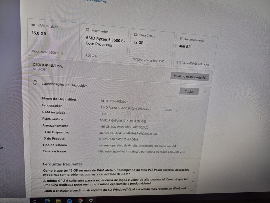 PC Gaming Ryzen 5 3600 + RTX 3060 12GB + 16GB RAM