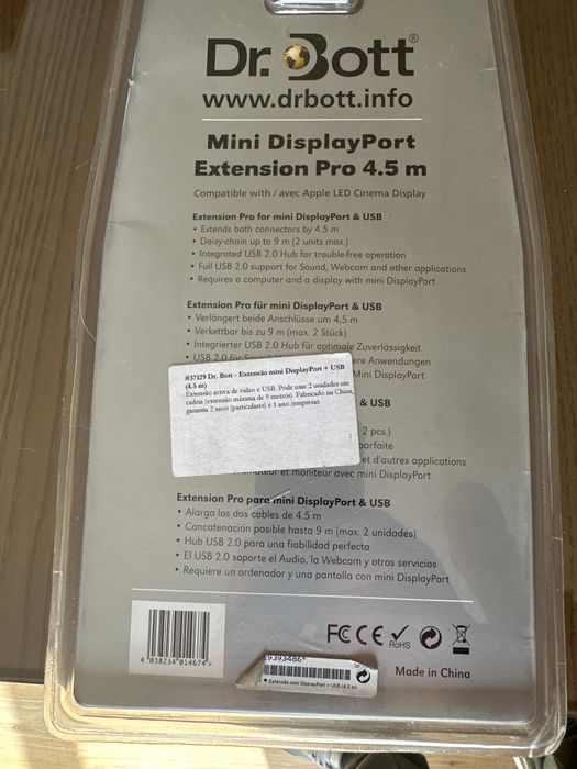 Extensão Mini DisplayPort + USB 2.0 Dr. Bott (4.5m) - NOVO/SELADO