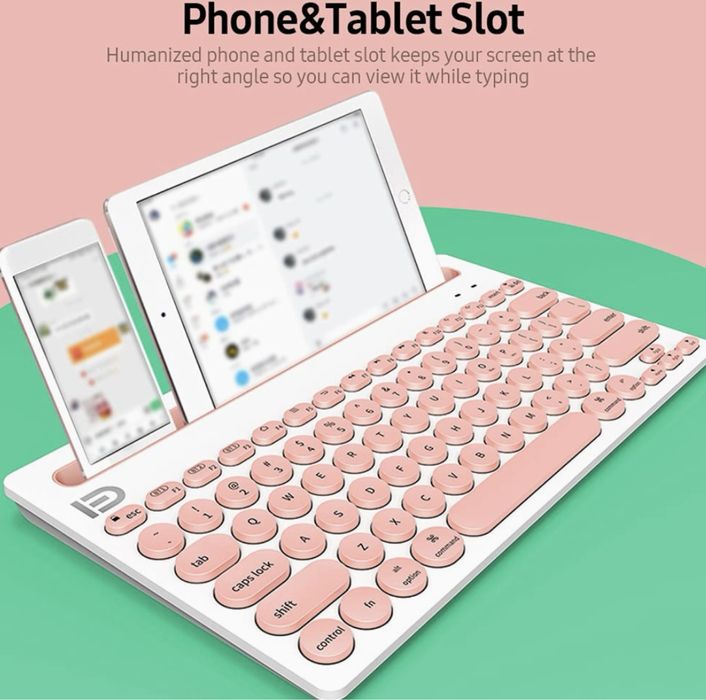 Teclado sem fio BT com teclas redondas. Suporte para 3 dispositivos