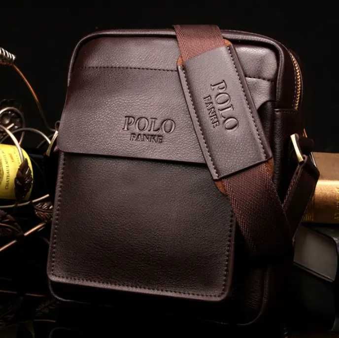 Чоловіча мужская черная коричневая модная сумка планшетка Polo поло