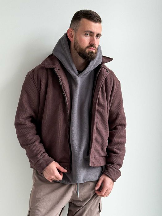 Куртка чоловіча з мікровельвету з начосом мужская куртка коричневый