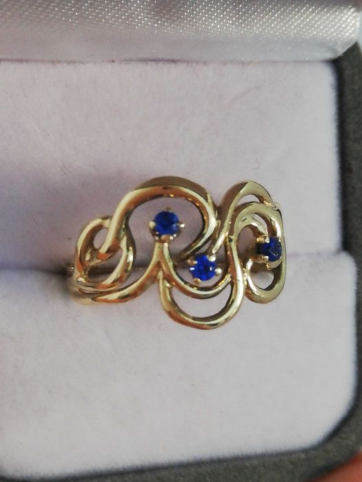 WŁOSKI bajkowy pierścionek szafirowy Lśniący błyszczący