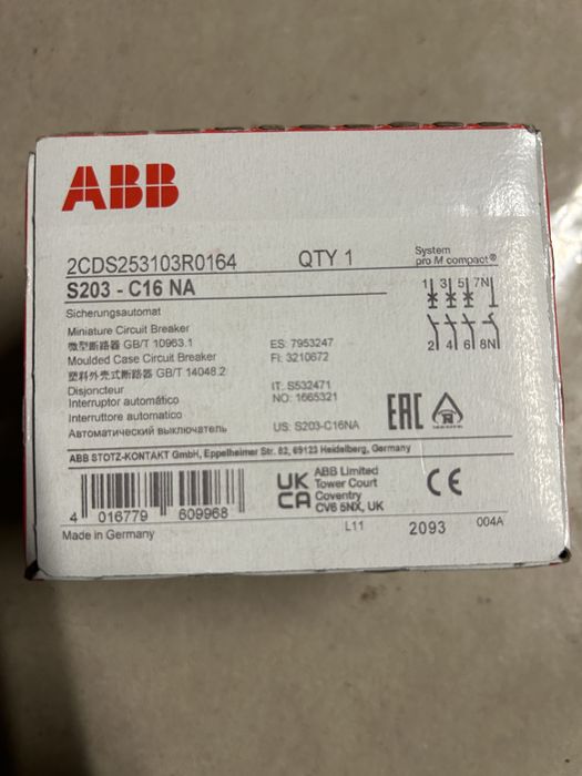 Wylacznik ABB S203-C16 3P 16A Nowy