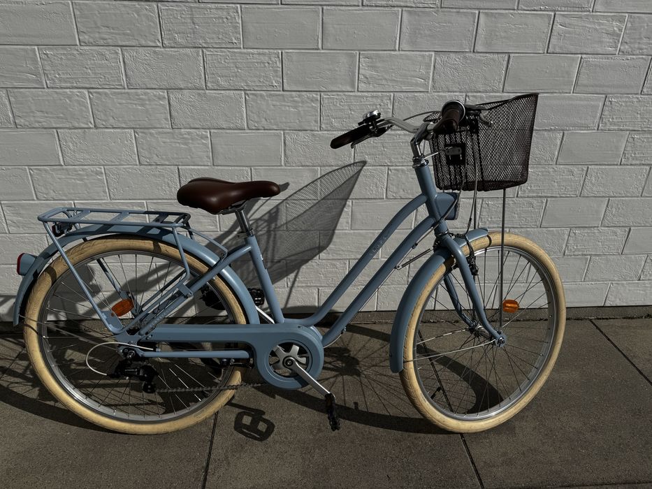 Rower miejski Elops 520 niska rama kolor błękitny + torba na bagażnik