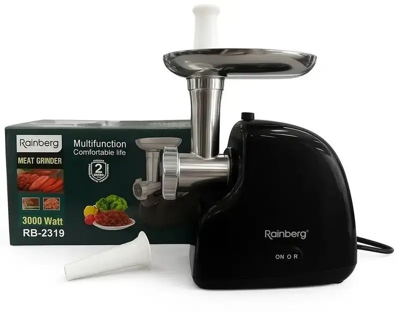 Електрична м'ясорубка Rainberg RB-2319 реверс насадка куббе 3000 Вт