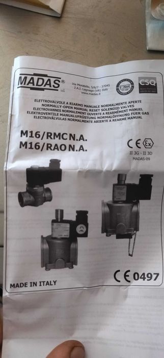 Клапан електромагнітний для газу MADAS M16/RAO N.A. DN20 220В