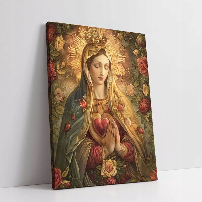 Obraz na płótnie "Serce Maryi w Otoczeniu Kwiatów" 45x60 cm