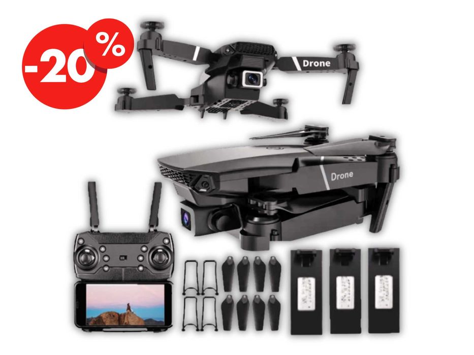 Dron Zdalnie Sterowany E88 Pro 3 Akumulatory Kamera 100m – OKAZJA