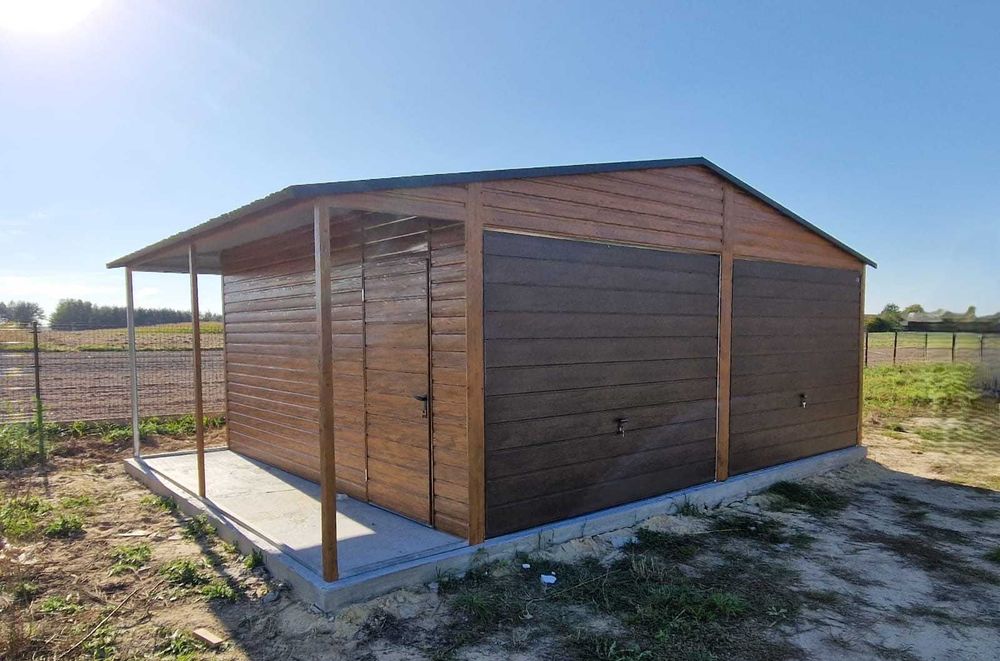 Garaż blaszany 9x5 drewnopodobny Premium – PRODUCENT