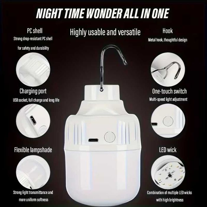 Акумуляторна світлодіодна лампочка з гачком 10Вт; 4hours