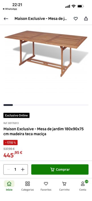 Mesa de exterior em teca 300x110cm com 12 cadeiras