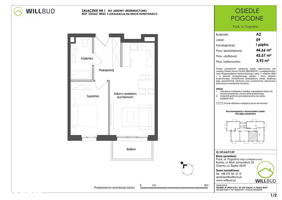 2-pok. 44m² + duży balkon, Pogodne Puck