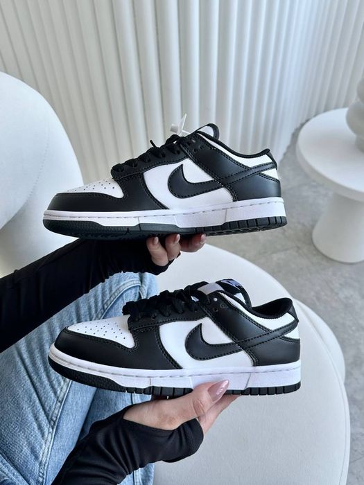 Nike Dunk Low Black White Panda кросівки найк данк шкіряні демісезонні