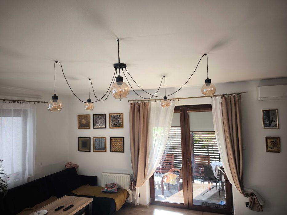 Lampa wisząca pająk 5-punktowa – szklane kule, loft/industrial