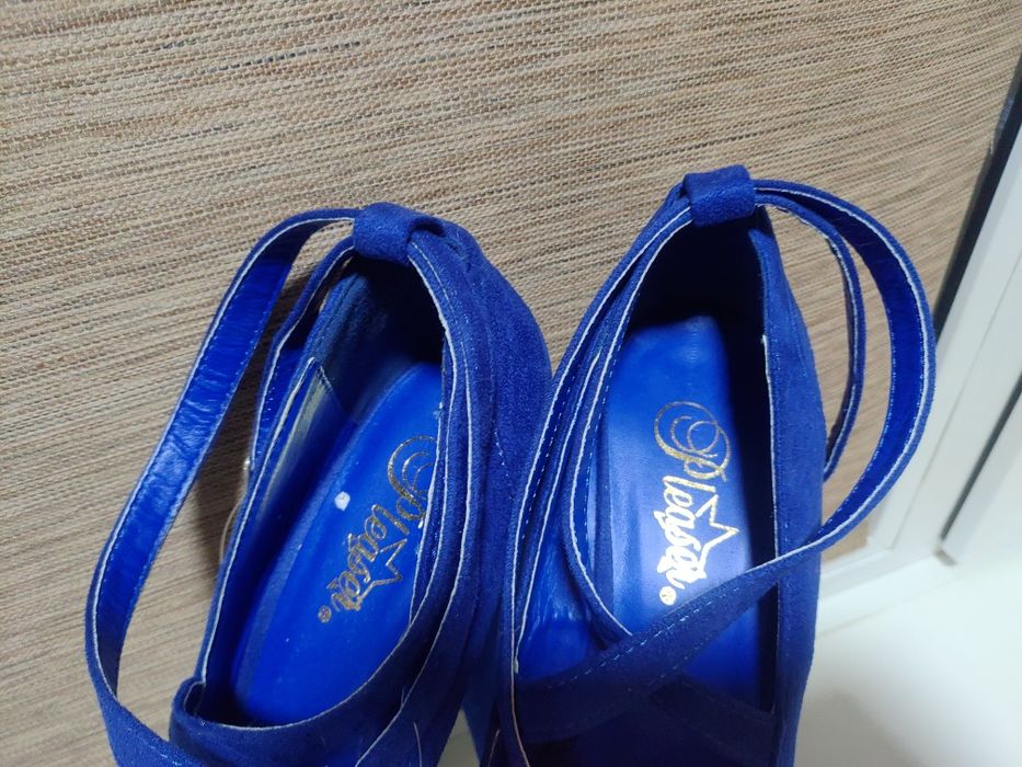 Босоножки туфли стрипы пятёрки синие Pleaser 38 новые