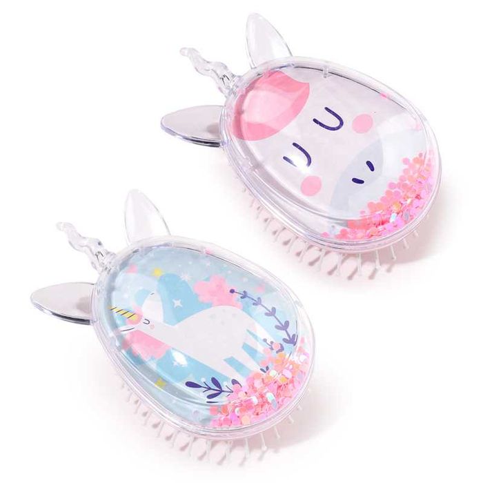 Escova de Cabelo para criança em forma de Unicórnio com purpurinas