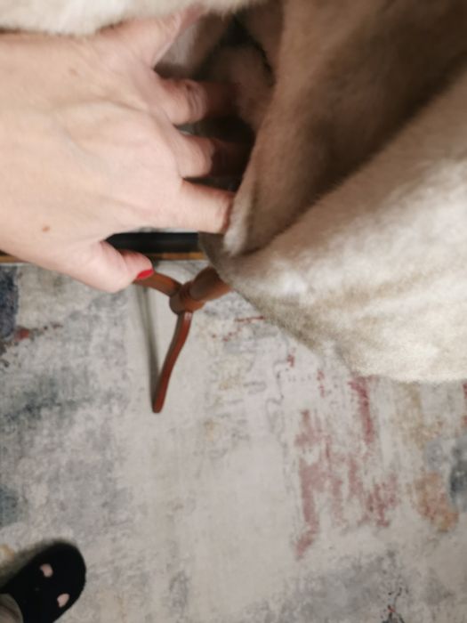 kurtka  z kapturem sztuczne norki kremowa/beżowa  M/L