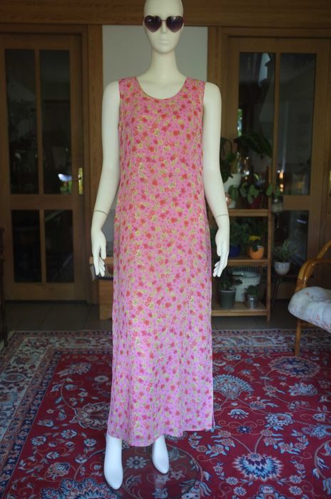 różowa długa sukienka maksi kwiaty łączka Sigrid Olsen kawaii harajuku