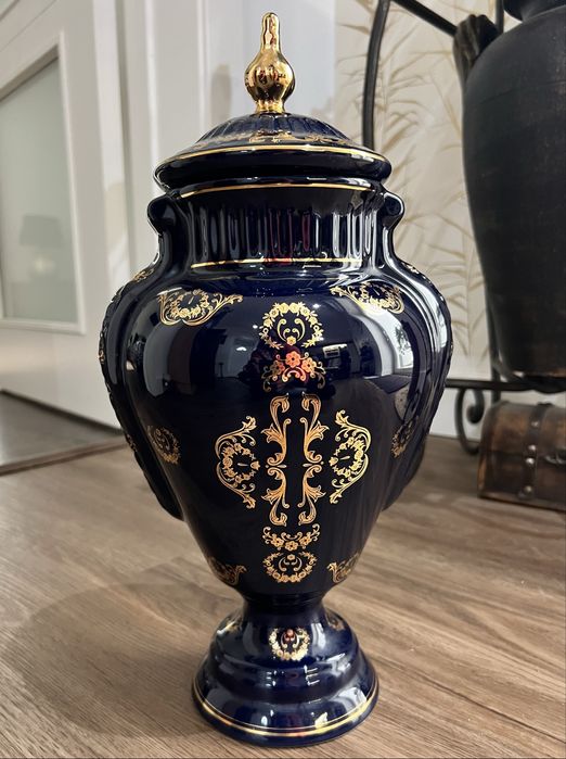 Vaso Porcelana azul Cobalto com ouro