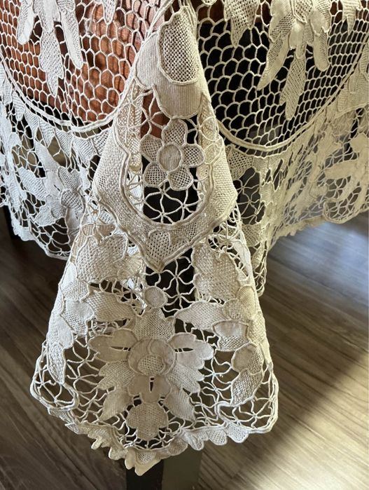 Toalha exclusiva de luxo bordada á mão Renda Veneziana de Burano,2,60x1,65-NOVA
