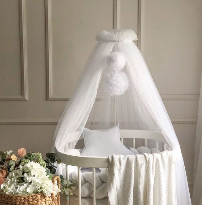 Балдахін білий на ліжечки та + тримач універсальний