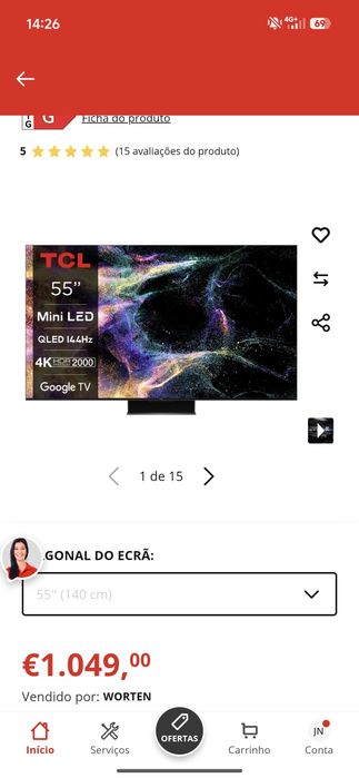 TV TCL C845 55” Mini LED 144Hz 4K – Excelente Estado