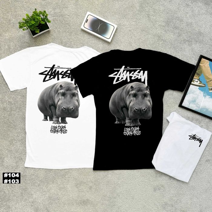 Футболка Stussy Hippo | Черная / Белая | Стусси Бегемот Хиппо | XS-XXL