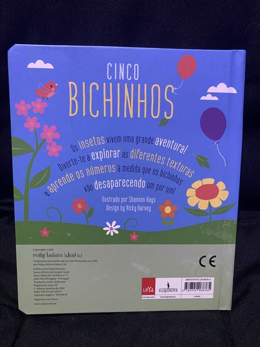 Livro “Cinco Bichinhos” - infantil, cartonado com texturas de borracha