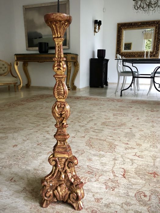 Swiecznik barokowy katedralny  (muzealny antyk) zlocenia w 24k zlocie