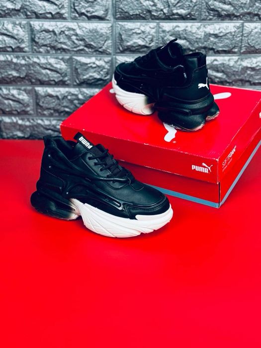 Кожаные черные кросовки на платформе Puma / черно белые женские красивки пума 36 размер / цена 499 грн / успей забрать