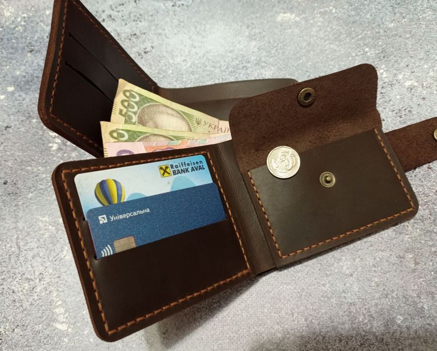 Стильний компактний шкіряний гаманець портмоне ручної роботи кошелек
