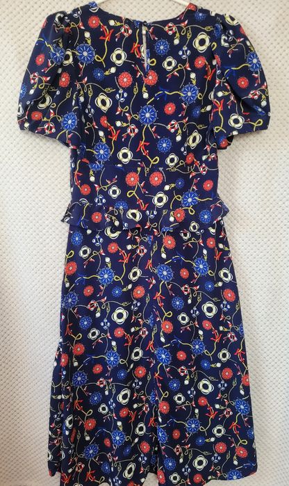 Savida Nowa długa sukienka z bufiastymi rękawami print taliowana  36 S